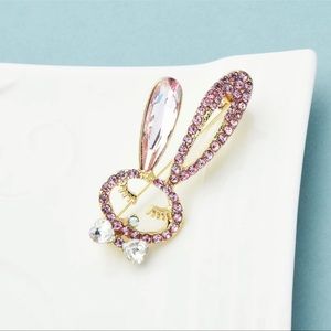 Pink Rhinestone Rabbit Brooch